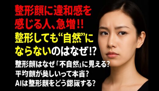 整形顔に違和感を感じる人、急増！！整形しても“自然”にならないのはなぜ！？ 整形顔はなぜ「不自然」に見える？ 平均顔が美しいって本当？ AIは整形顔をどう認識する？